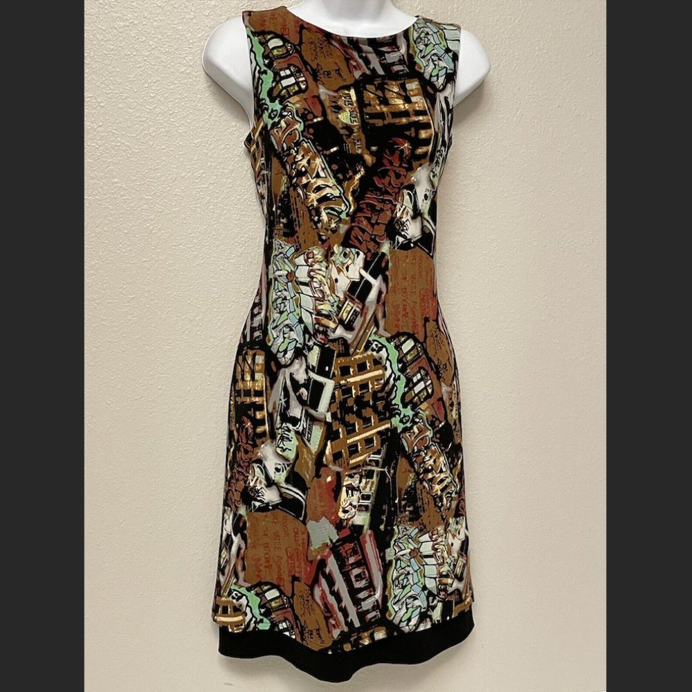 Eva Varro Geometric Stretch Comfortable Shift Urban Graffiti Dress Medium